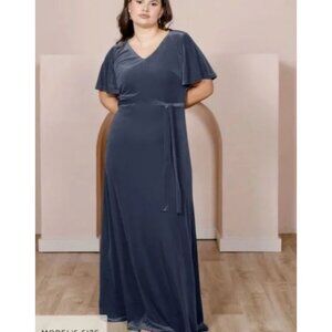 REVELRY reese flutter sleeve velvet dress in indie blue size XL NO BELT